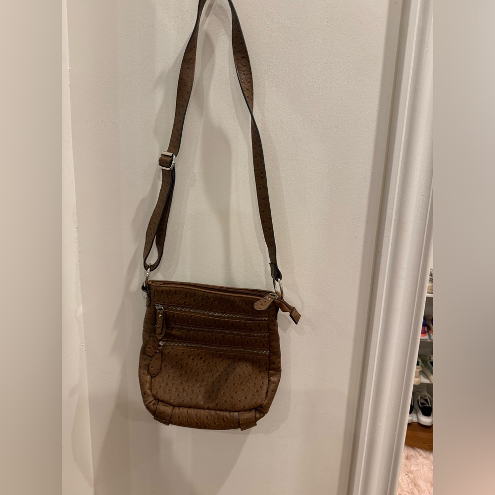 Brown Cross Body Faux Ostrich Skin